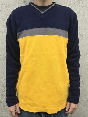 Y2K Transnine Sweater 2000s striped color block v-neck sweatshirt - Mens Medium